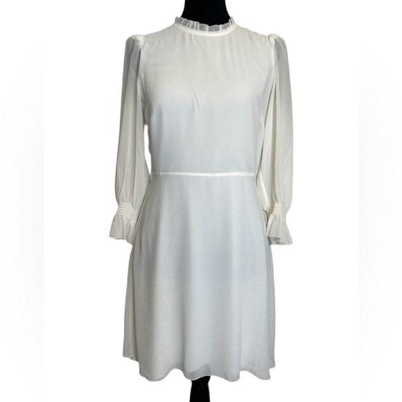 Wilfred Woman’s 4 White Sheer Swept Dress With Puff Sleeve & Ruffled Neckline - Picture 5 of 16